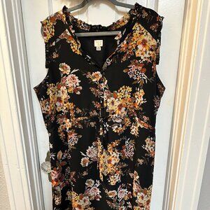 A. New. Day. Women's Black Based Floral Sleeveless Plus Sized Dress-XXL